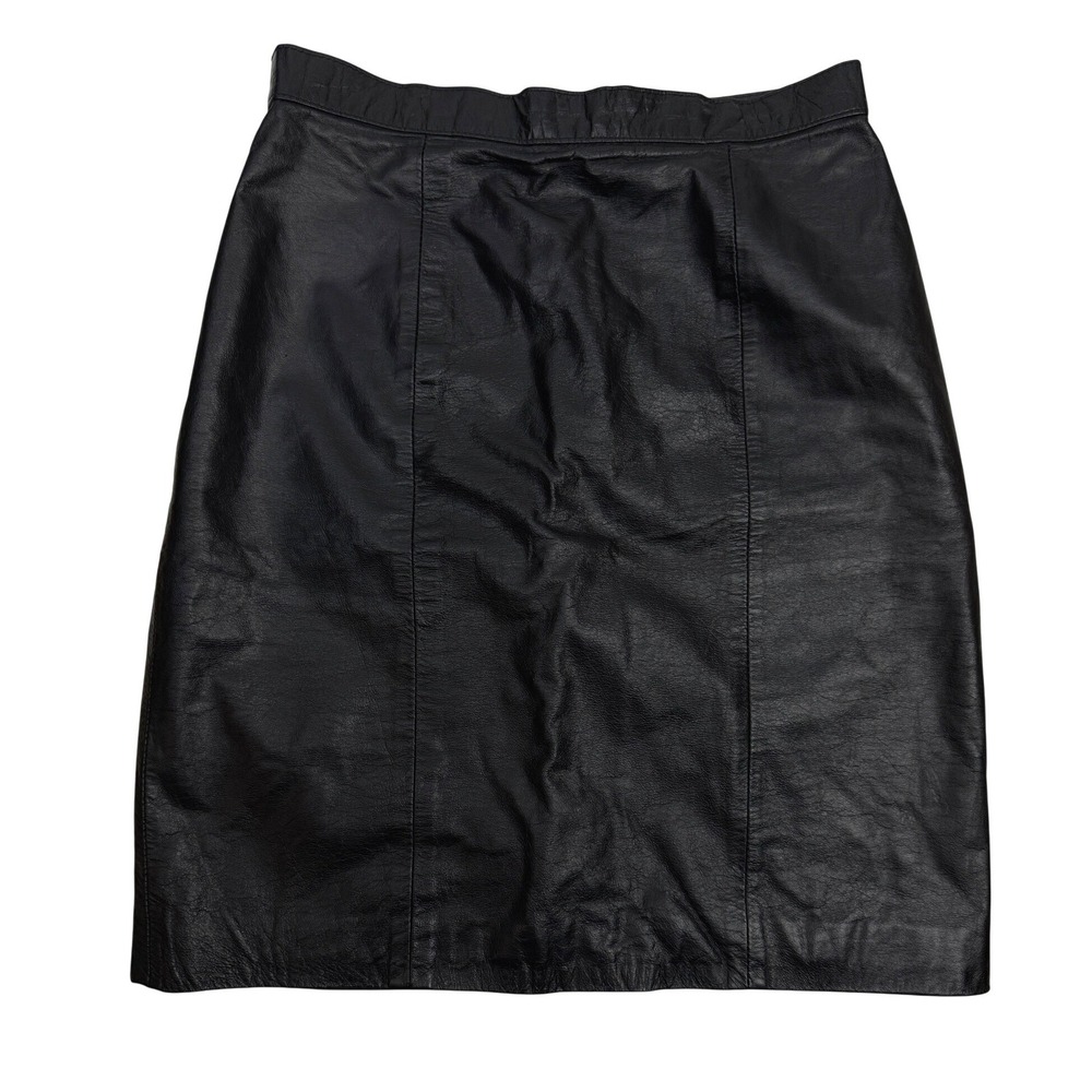 MIDWAY Vintage Black Genuine Leather Lined Knee Length Pencil Skirt‎ Size 10